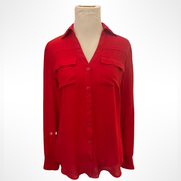 New York & Company Red Long Sleeve Button Front Blouse, Size XS - Picture 1 of 5